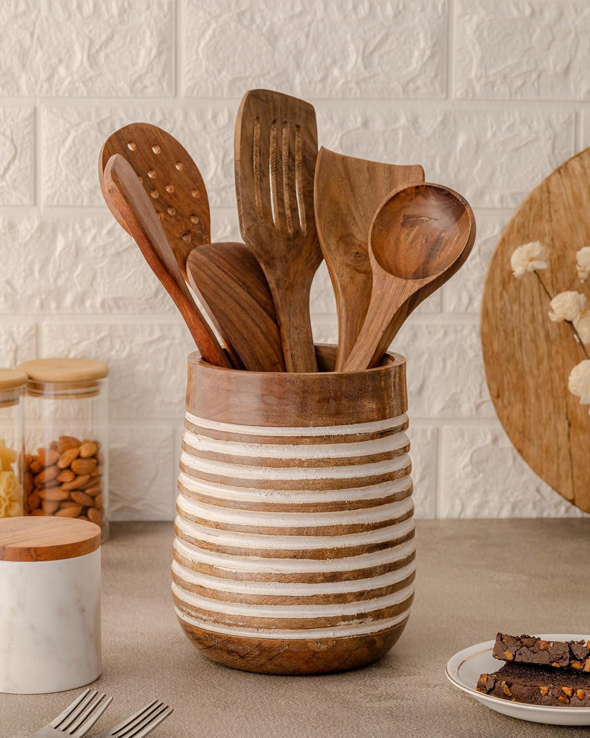 One Allium Way® Boho 7'' Large Utensil Holder For Kitchen Counter ...